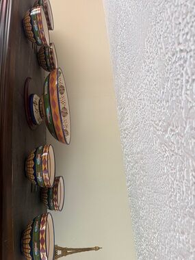 Anna Hand-Painted Ceramic Bowl Set in Blue, Purple, Yellow, Green, Cream